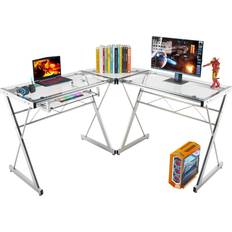 soges soges L-Shaped with Tempered Glass Corner Writing Desk