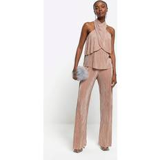 Rose Gold - Women Trousers & Shorts River Island Womens Rose Gold Plisse Flare Trousers