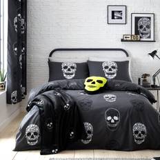 Textiles Catherine Lansfield Skulls Reversible Duvet Cover Grey, Black