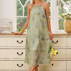 Tie Dye Dresses Shein Aveloria Summer Casual Loose Random Floral Print Sleeveless Spaghetti Strap Dress
