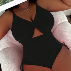 Multicoloured - Women Swimwear Shein Plus Size Summer Beach Women Solid Color Simple One Piece Swimsuit