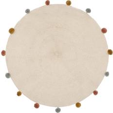Atmosphera Rund Matta Med Pompom Beige Ø90