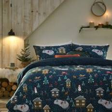 Textiles Furn Winter Pines Pyjama Fleece Festive Duvet Cover Blue