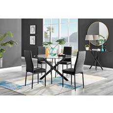 Glas Tischgruppen Novara Black Leg Round Milan Dining Set 120cm 5pcs