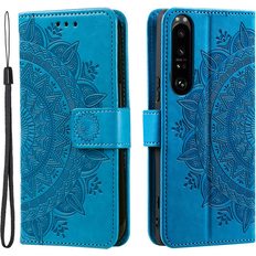 A-One Brand Sony Xperia 1 V Plånboksfodral Imprinted Mandala Flower Blå TheMobileStore Sony Xperia 1 V tillbehör