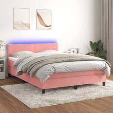 Pacchetti Letto vidaXL Letto A Molle Con Materasso e LED Rosa 140x190 cm in Vellutocod Mxl 122827