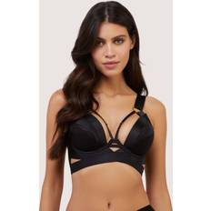 Playful Promises Etta Black Satin and Mesh Longline Padded Plunge Bra