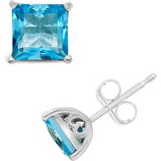 Sterling Silver Princess-Cut Gemstone Stud Earr ings
