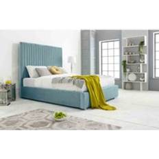 Double Beds - Turquoise Bed Frames Merki Plush 4 Bed Frame With Lined Headboard Duck Egg