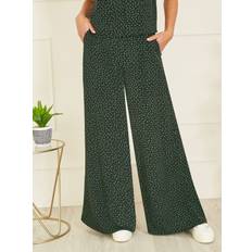 Ditsy Print Wide Leg Trousers, Black/Green
