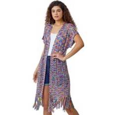 Clothing Roman Longline Fringe Detail Mixed Yarn Cardigan Purple