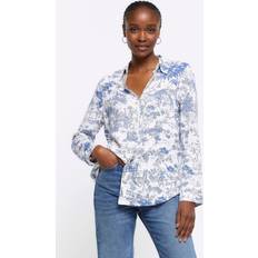 Clothing River Island Womens Blue Floral Long Sleeve Shirt