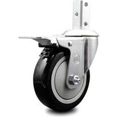 DIY Accessories Service Caster 4 Inch Black Poly Wheel Swivel 3/4 Inch Square with Total Lock Brake