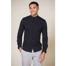 Clothing Nines 'Keaton' Cotton Long Sleeve Button-Up Shirt with Grandad Collar Black