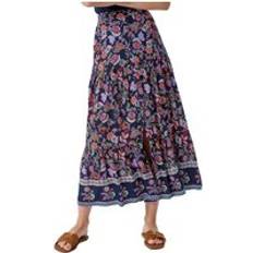 Florals - Purple Skirts Roman Paisley Floral Button Tiered Midi Skirt Purple