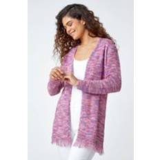 Morado Cárdigans Roman Fringed Edge Longline Stripe Cardigan Purple