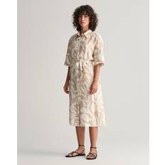 Gant Linne Klänningar Gant Palm Print Linen Shirt Dress - Beige