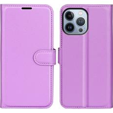 Apple iPhone 14 Pro Plånboksfodral A-One Brand Litchi Flip 14 Pro Plånboksfodral Lila TheMobileStore 14 Pro tillbehör