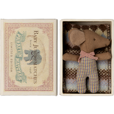 Maileg Mjukisdjur Maileg Sleepy/wakey baby mouse in matchbox Stuffed Animal Rose H:8 cm