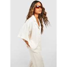 XL Shirts boohoo Short Sleeve Linen Shirt Stone