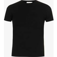 Adanola Tops Adanola Womens Black Fitted Logo-print Stretch-woven T-shirt
