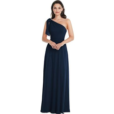 Dresses After Six Womens Draped One-Shoulder Maxi Dress with Scarf Bow Midnight navy