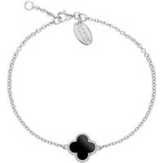 Oro Blanco Pulseras C. W. Sellors 9ct White Gold Whitby Jet Bloom Four Leaf Clover Ball Edge Chain Bracelet