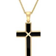 Oro Collane C. W. Sellors 9ct Gold Whitby Jet Four Stone Cross Necklace Option1 Value Gold