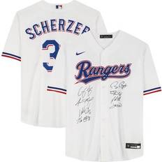 Fanatics Authentic Texas Rangers 2023 MLB World Series Champions Multi-Signed White Nike Max Scherzer Jersey with Signatures including Corey Seager, Adolis Garcia & Limited Edition #10/10