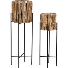 Home ESPRIT Sæt af Sorte Metal Fiber 23 x 23 x 76,5 cm Krukke