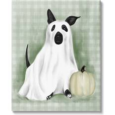 Framed Art Stupell Industries Dog Ghost Halloween Costume Canvas Framed Art