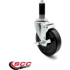 DIY Accessories Service Caster 5 Inch Hard Rubber Wheel Swivel 1-1/8 Inch Expanding with Brake SCC