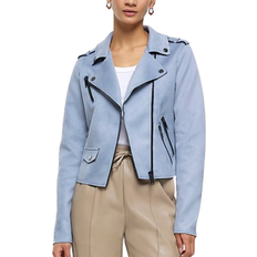 Women Jackets River Island Women's Suedette Crop Biker Jacket - Blue
