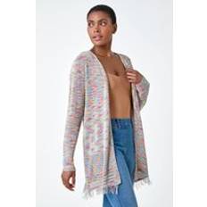 Donna - Turchese Cardigan Roman Fringed Edge Longline Stripe Cardigan Teal