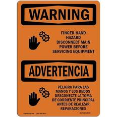 Orange Workplace Signs SignMission Warning Sign Finger Hand Hazard Bilingual 7x10in