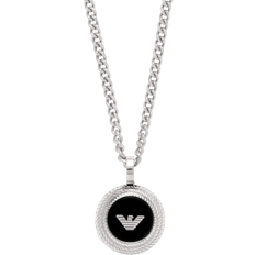 Black - Men Necklaces Emporio Armani Disc Pendant - Silver/Onyx