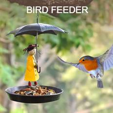 Iron Garden Decorations MDSRJONE Novelty Bird Feeder Garden Girl Umbrella Feeding Station Wild