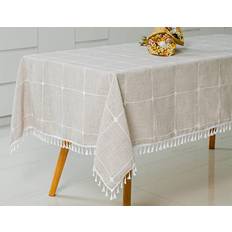 Jiale JIALE Square Rustic Farmhouse Linen Wrinkle Free Tablecloth Beige