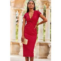 Sosandar Womens Raspberry Pink Short Sleeve Lace Jersey Dress