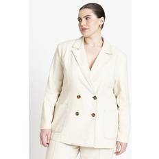 Beige Suits Eloquii Plus Women's Topstitch Detail Linen Blazer in Neutral Size 26