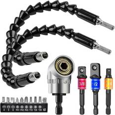 Greenzech 16Pcs/Set Flexible Drill Extension Hex Shank Drill Nut Driver Bit Set Universal Socket Adapter Screwdriver Bit Right Angle Drill Extension