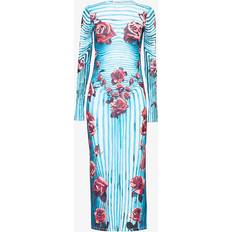 Jean Paul Gaultier Womens Blue Red White Flower-print Slim-fit Stretch-woven Maxi Dress