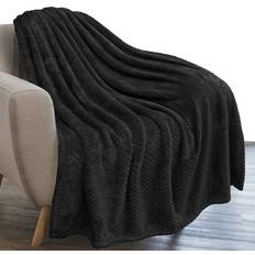 PAVILIA Black Throw Blanket for Couch Bed Blankets Black (152.4x127cm)