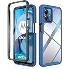 ESTH Motorola Moto G14 Clear Case, Silicone & PC Hybrid Full-Body Armour Built-in Screen Protector and PC Bumper Military Grade Heavy Duty Shockproof Cover, Dark Blue