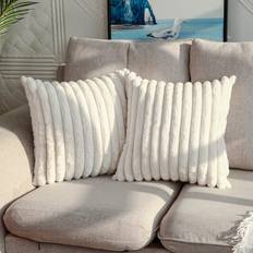 DEELAND DEELAND Pack of 2 Fur Plush Cushion Cover White, Beige (45.7x45.7cm)