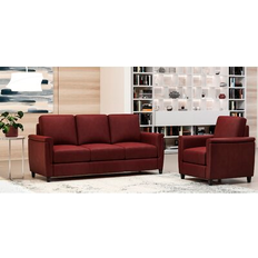 Hokku Designs Rambrij Wine Genuine Leather Sofa 79" 2pcs 4 Seater