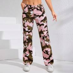 Multicolored - Women Jeans Shein Camouflage Print Simple Daily Jeans - Women