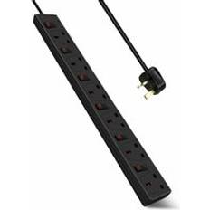 ExtraStar 6 Gang Individual Switched Surge-Protected Extension Lead Black 5m