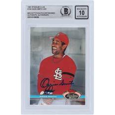 Topps Ozzie Smith St. Louis Cardinals Autographed 1990 Leaf Series #142 Beckett Fanatics Witnessed Authenticated Card