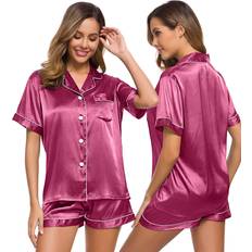Swomog Pajamas Set Short Sleeve Sleepwear Button Down - Nightwear
